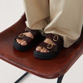 Cayetana Croc-Embossed Flat Sandals