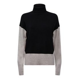 Reiss Alexis Colour-Block Sweater in beige, roll-neck, black body with beige long sleeves, dropped shoulders, rib-knit finishes