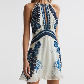 Brianna Printed Halter Neck Mini Dress