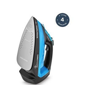 Morphy Richards 3100W Turbosteam Steam Iron in purple and black with silver soleplate, 4-year guarantee badge visible