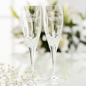 Bride and Groom Floral Spray Flutes
