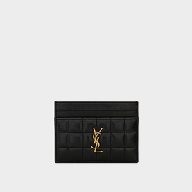 Saint Laurent Cassandre Matelass&eacute; Quilted Leather Card Case in black lambskin with bronze YSL monogram hardware and square quilting