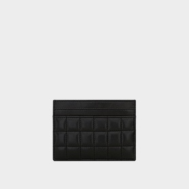 Saint Laurent Cassandre Matelass&eacute; Carr&eacute; Quilted Leather Card Case in black lambskin with square quilting and bronze-toned hardware
