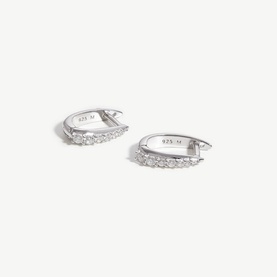 Missoma Silver Pave Claw Huggie Earrings in sterling silver with cubic zirconia pav&eacute; detail and claw fastening, pair view