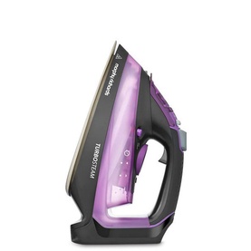 Morphy Richards 2800W Turbosteam Steam Iron in purple and black with angled soleplate and ergonomic handle