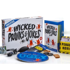 Marvin's Magic Wicked Pranks & Jokes Set, 100-piece white box with joke props including squirter, disc, coins, and instruction booklet