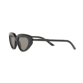 Balenciaga Cat Eye Sunglasses in grey acetate frame with dark lenses and slim angular temples, side angle view