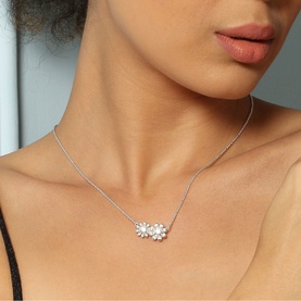 Double Flower Crystal Embellished Necklace