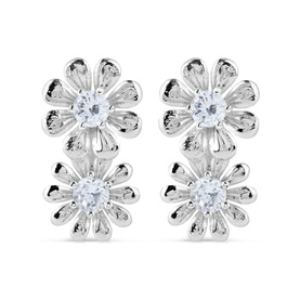 Newbridge Double Flower Crystal Embellished Stud Earrings in silver-plated finish with cubic zirconia centres and double daisy design