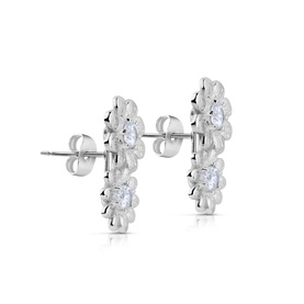 Newbridge Double Flower Crystal Embellished Stud Earrings in silver, double flower silhouette with cubic zirconia centres and butterfly clasp