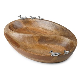 Oval Mango Wood Serving Dish With Ducks