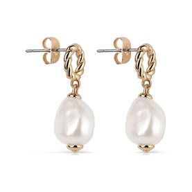 Newbridge Sappho Baroque Pearl Earrings, gold-tone twisted hoop drops with baroque freshwater pearl pendants and stud fastenings