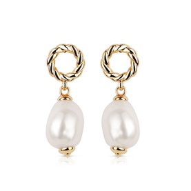 Newbridge Sappho Baroque Pearl Earrings, gold-tone twisted hoop studs with oval baroque pearl drops