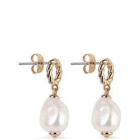 Newbridge Sappho Baroque Pearl Earrings, gold-tone twisted hoop drops with baroque freshwater pearl pendants and stud fastenings