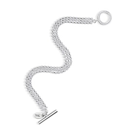 Newbridge Embellished Triple Strand Bracelet in silver-plated finish with cubic zirconia stones and T-bar fastening with circular clasp
