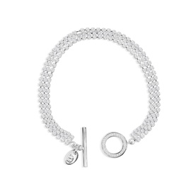 Newbridge Embellished Triple Strand Bracelet in silver with cubic zirconia settings and T-bar fastening, on white background