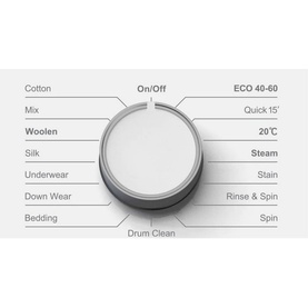 Servis Washing Machine white control dial showing programme settings including Woollen, Silk, Steam, ECO 40-60 and Drum Clean modes
