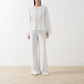 Rivista Feather-Cuff Round Neck Blouse