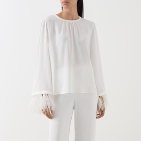Rivista Feather-Cuff Round Neck Blouse