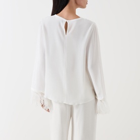 Rivista Feather-Cuff Round Neck Blouse