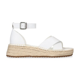 Carvela Catch Flatform Espadrilles in white, crossover toe straps, buckled ankle strap, natural jute espadrille platform sole