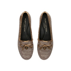Kurt Geiger London Eagle Houndstooth Moccasins in white, almond toe, lace fastening, houndstooth pattern with gold metallic trims