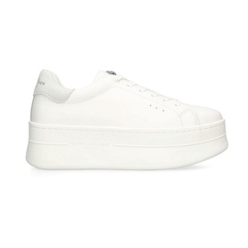 Kurt Geiger London Laney Pumped Lace-Up Trainers in white leather with chunky platform sole and eagle head heel embellishment