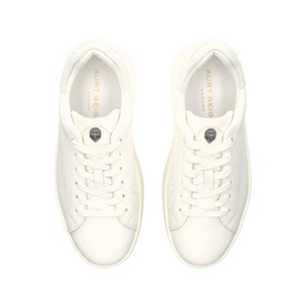 Kurt Geiger London Laney Pumped Lace-Up Trainers in white leather, top-down view showing lace-up front and logo detail