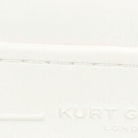 Kurt Geiger London Laney Pumped Lace-Up Trainers in white leather, close-up of debossed logo detail on platform sole edge