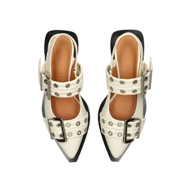 Wide Welt Buckle Slingback Flats