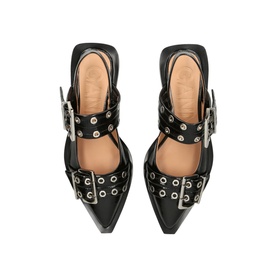 Wide Welt Buckle Slingback Flats