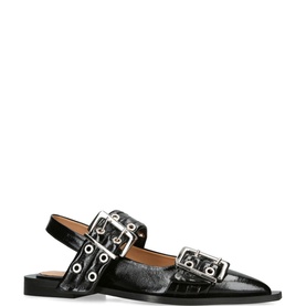 Wide Welt Buckle Slingback Flats