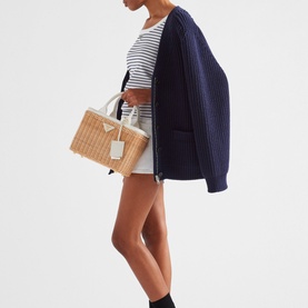 Wicker And Canvas Tote Bag
