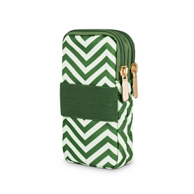 Dust and Rock The Original Wrist Pocket Mini Coillte purse in green chevron stripe nylon with gold-tone zip and front slip pocket