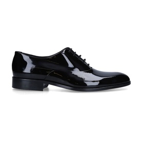 Loake Patent Dress Oxford Shoes in black leather, almond toe, lace fastening, low block heel, high-shine finish