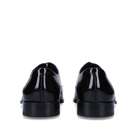 Loake Patent Dress Oxford Shoes in black leather, heel view showing low-profile sole and laceless back detail