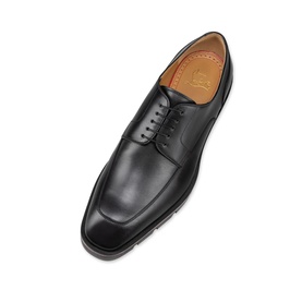 Christian Louboutin Davisol Oxford Leather Shoes in black, almond toe, lace-up, smooth leather upper, chunky lug sole with iconic red sole
