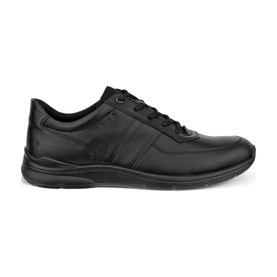 Ecco Irving Trainers in black full grain leather, lace-up fastening, tonal rubber sole, smart-casual silhouette