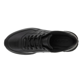 Ecco Irving Trainers in black full grain leather, lace-up fastening, overhead view showing chunky black outsole