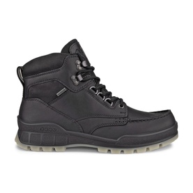 Ecco Track 25 Hiking Boots in black oiled nubuck leather, lace-up ankle height, with beige rubber lugged outsole
