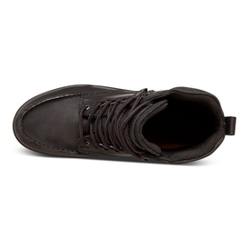 Ecco Track 25 Hiking Boots in dark brown oiled nubuck, top-down view showing lace-up fastening and moc-toe construction with rubber outsole