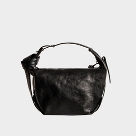 Zadig Le Cecilia Shoulder Bag in black leather with knotted top handle, adjustable shoulder strap, and branded metal buckle fastening