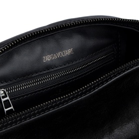 Zadig Le Cecilia Shoulder Bag black leather interior with zip compartment, silver-tone hardware and branded logo embossing