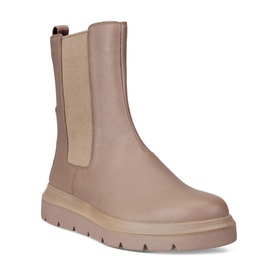 Ecco Nouvelle Chelsea Boots in neutral leather with elasticated side gussets, textile pull tab, and chunky plateau rubber sole