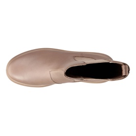 Ecco Nouvelle Chelsea Boots in neutral leather, overhead view showing elastic side panel, textile pull tab and plateau rubber sole