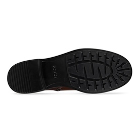 Ecco Met Amsterdam Ankle Boots brown outsole view, showing lightweight PU sole with rubber tread pattern and low 25mm heel