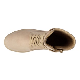 Ecco Nouvelle Boot in cream, top-down view showing lace-up front, side zip, and soft leather upper with textile lining visible at opening