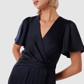 Estelle Satin Flutter Sleeve Midi Dress