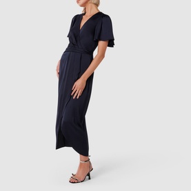Estelle Satin Flutter Sleeve Midi Dress