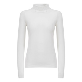 Reiss Piper Roll Neck Fitted Top in white, cotton blend with rolled neckline, long sleeves and fitted silhouette